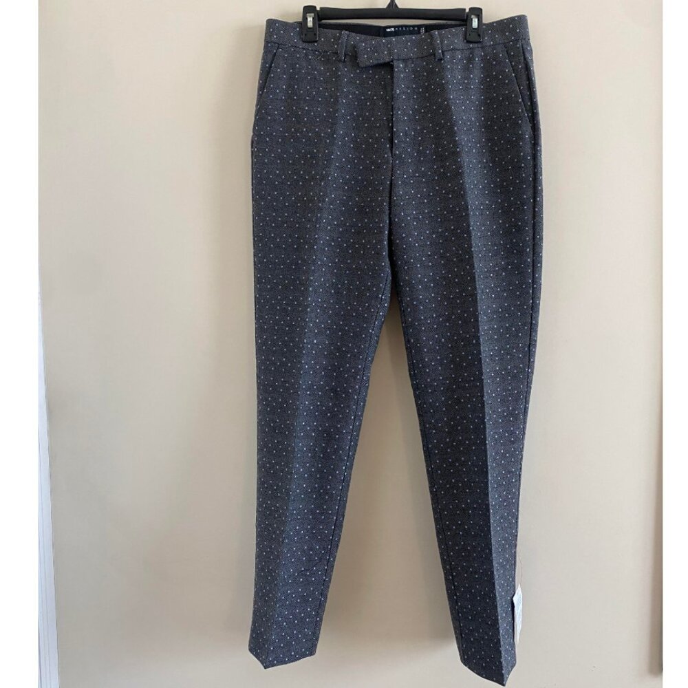 ASOS Design Smart Slim Trouser in Dark Grey Polka Dot Herringbone